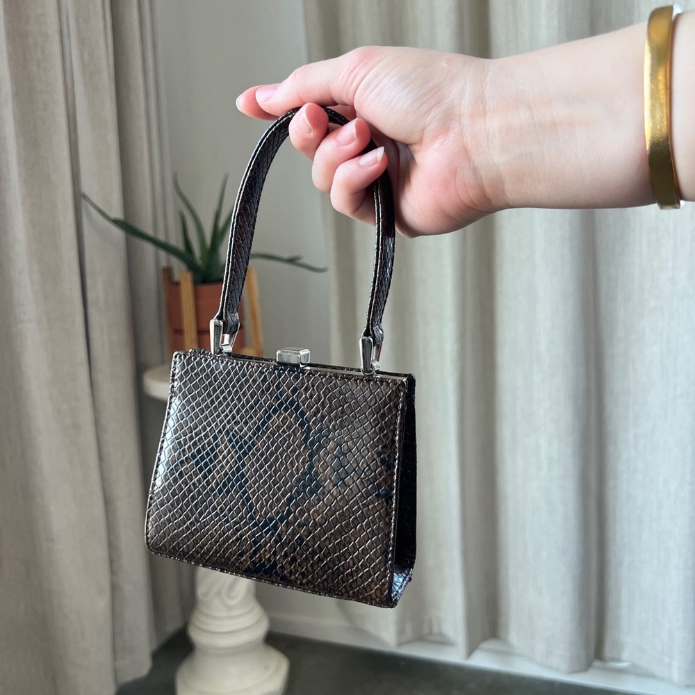 Nine West Snakeskin Mini Top Handle Purse Y2K Frame Small Handbag Clutch
